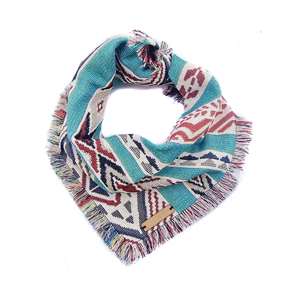 Customized Triangle Pet Bib Adjustable Curved Double Sided Dog Scarf Bandana With Leather Logo