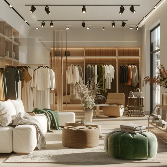 Luxury Gold Ladies Clothing Store Furniture Modern Creative Retail Garment Shop Interior Design Women Clothing Shop 3D Design