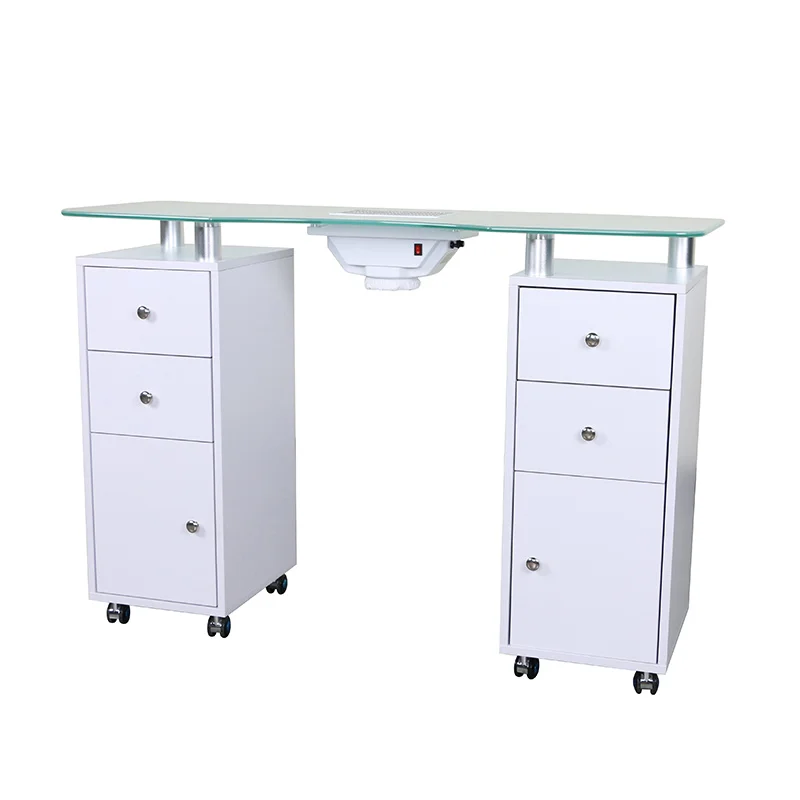 Light Luxury Manicure Table Nail Salon Furniture Pedicure Storage Desk with Double Drawers MDF Modern Durable Vanity Table