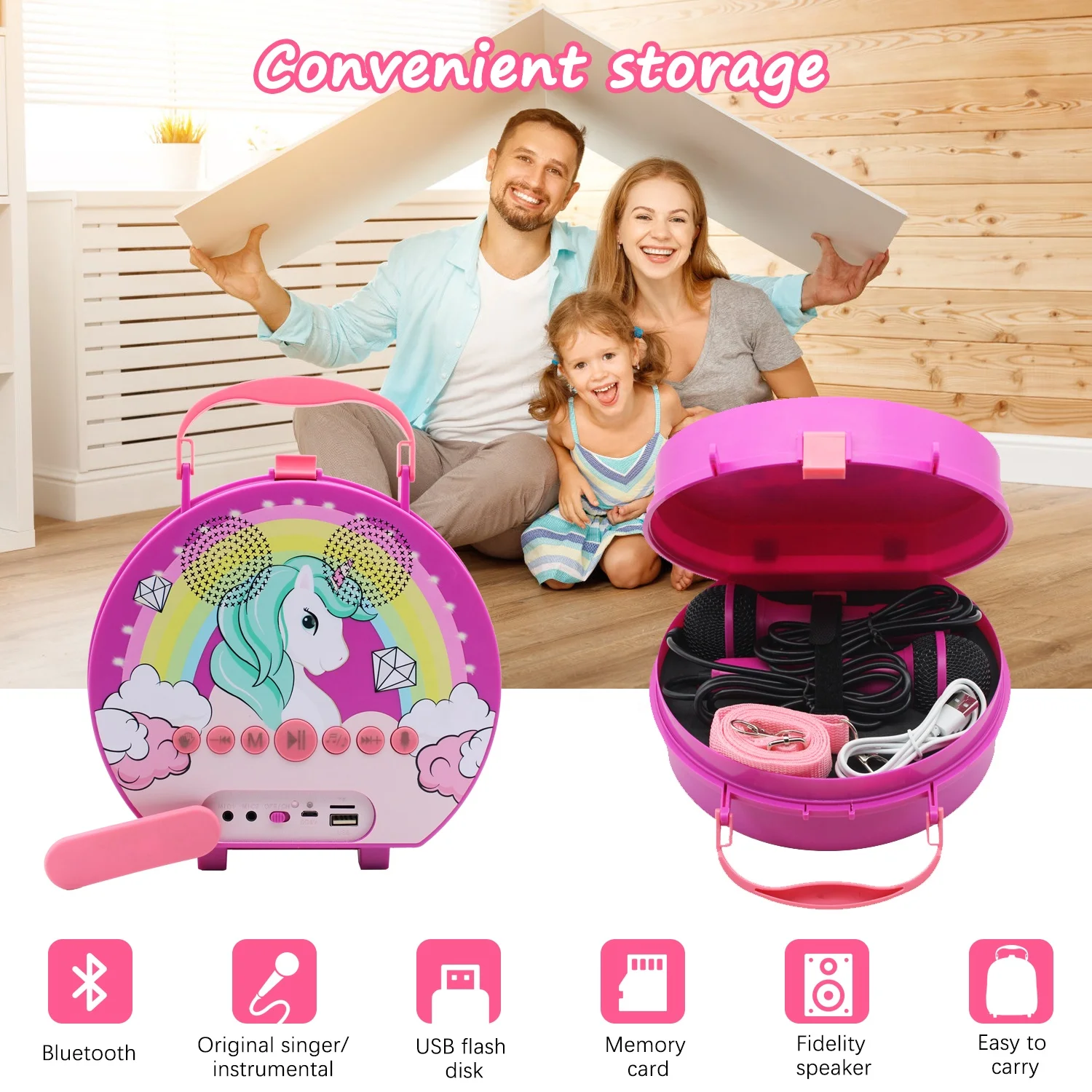 Лидер продаж детская музыкальная шкатулка сумка для переноски динамик с мультипликационным рисунком запись караоке-динамик микрофоном семейная караоке