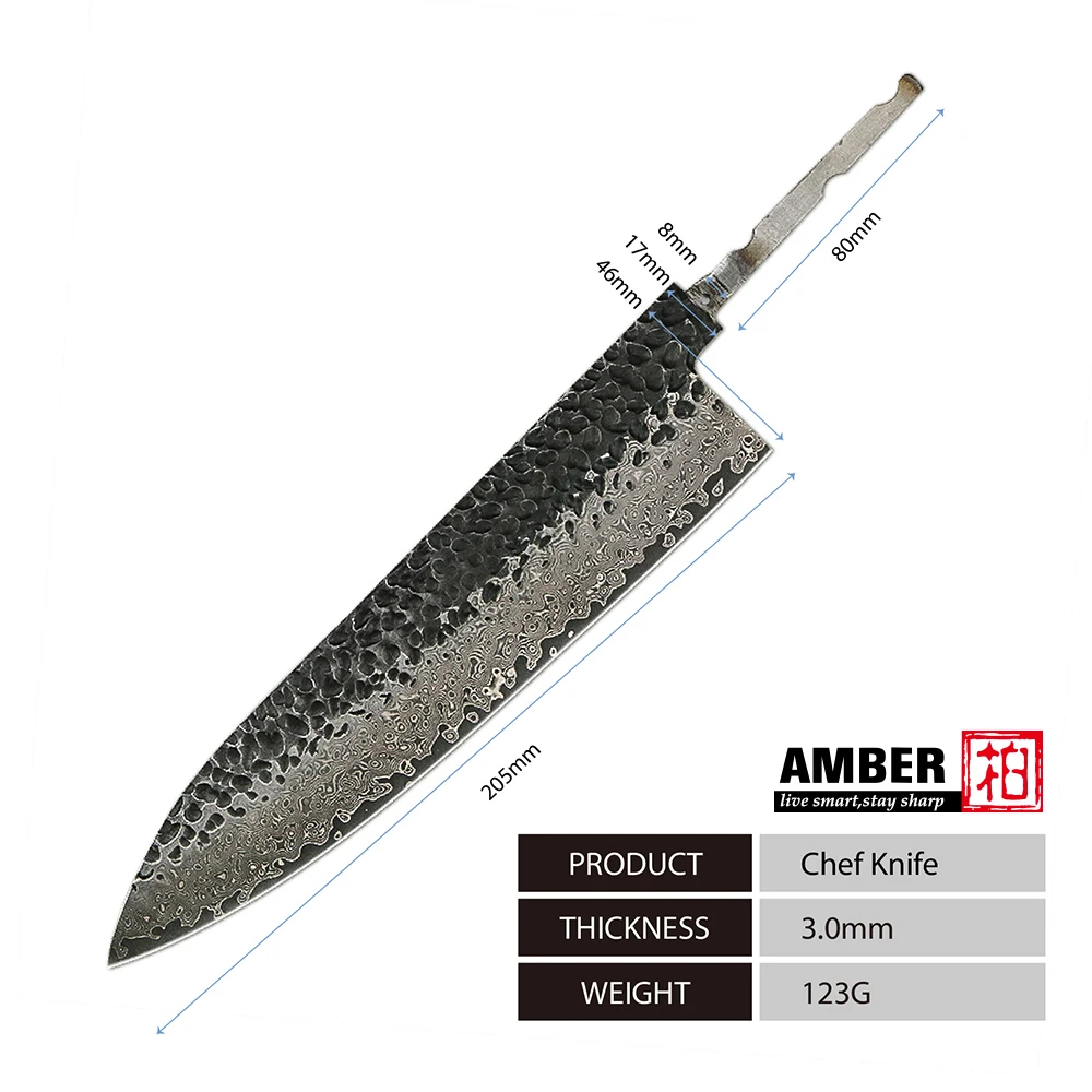DIY  without Handle Hammer Blade Wholesale VG10 67 Damascus Steel kitchen Knife blank