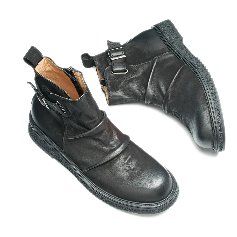 Wholesale  High Quality Genuine Leather Boots Men Office Business Boots ZIP Male Winter Boots Rubber