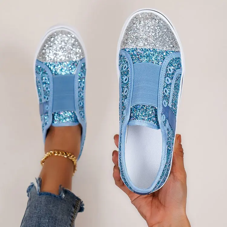 Mardi Gras Women Sparkling Glitter Green Gold Purple Ladies Low Top Slip On Sequin Sneakers Flats Female Casual Sport Shoes