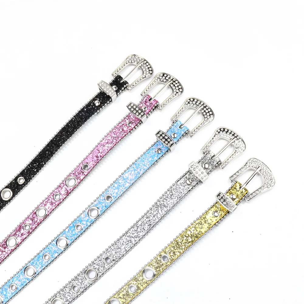 Women  Leather Wide Waist Belt Shinning Rhinestone Belt Metal Pin Buckle Belt With Customized Color