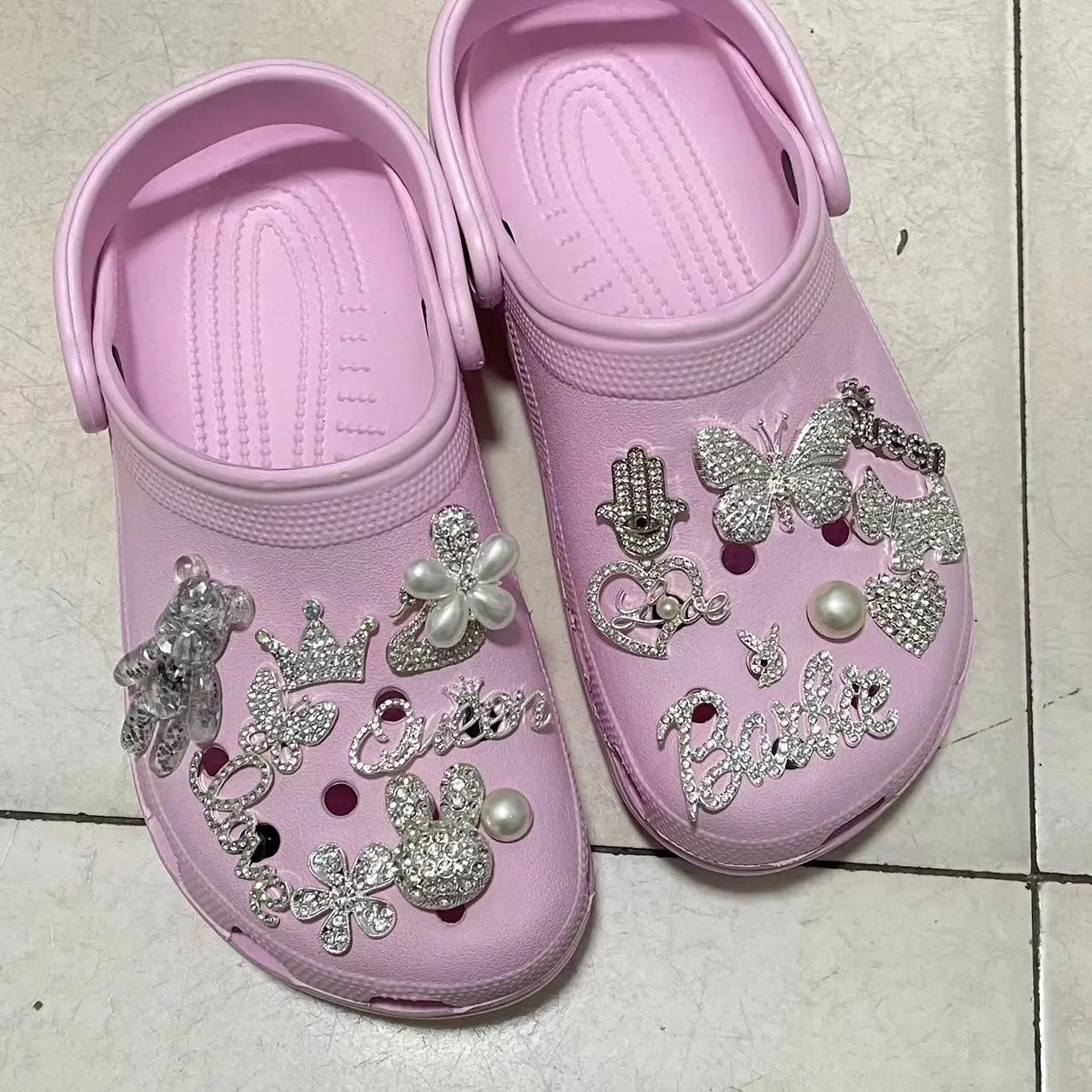 Wholesale Diy Popular Gold and silver Metal With Diamonds Croc Shoe Decoration Accessories For sanrio accessories croc  Charms