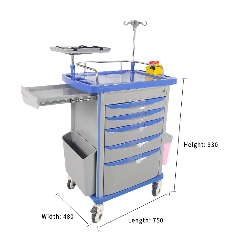Medical ABS Emergency Room Treatment Trolley ISO Certified Crash Cart with Defibrillator for Hospital Use