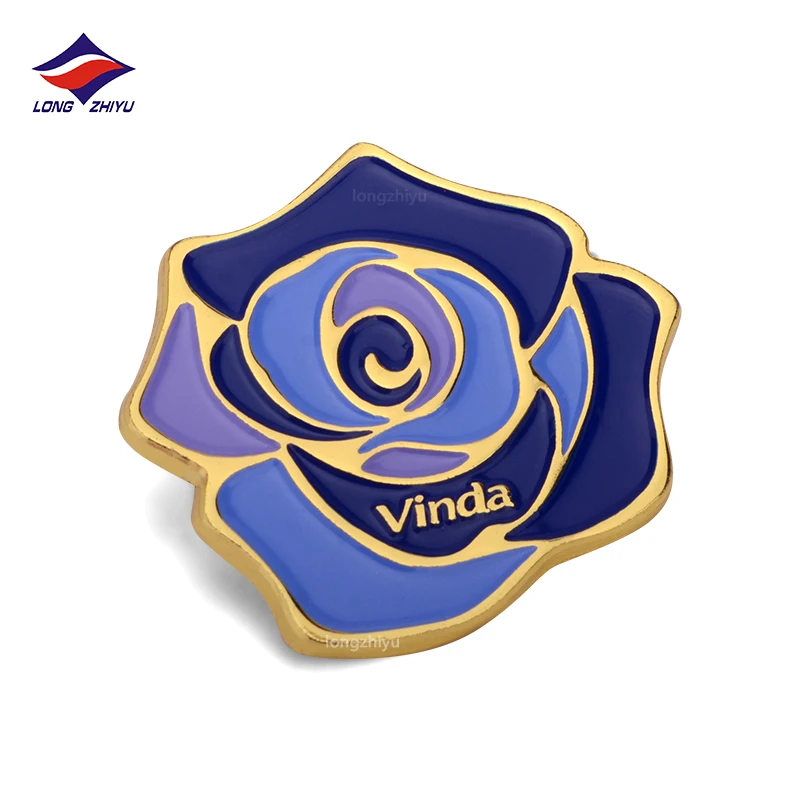 Longzhiyu soft enamel pin manufacturer custom flower lapel pins metal logo cartoon gold plated pins wholesale