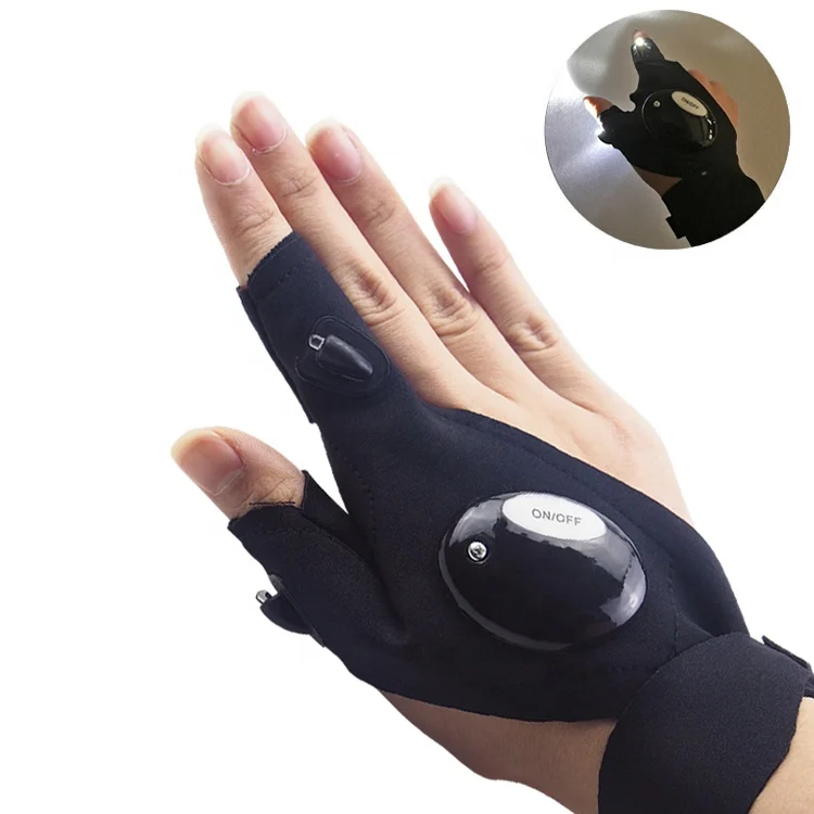 Перчатки ZRWA24F со светодиодным фонариком без пальцев для ремонта, работы в темноте