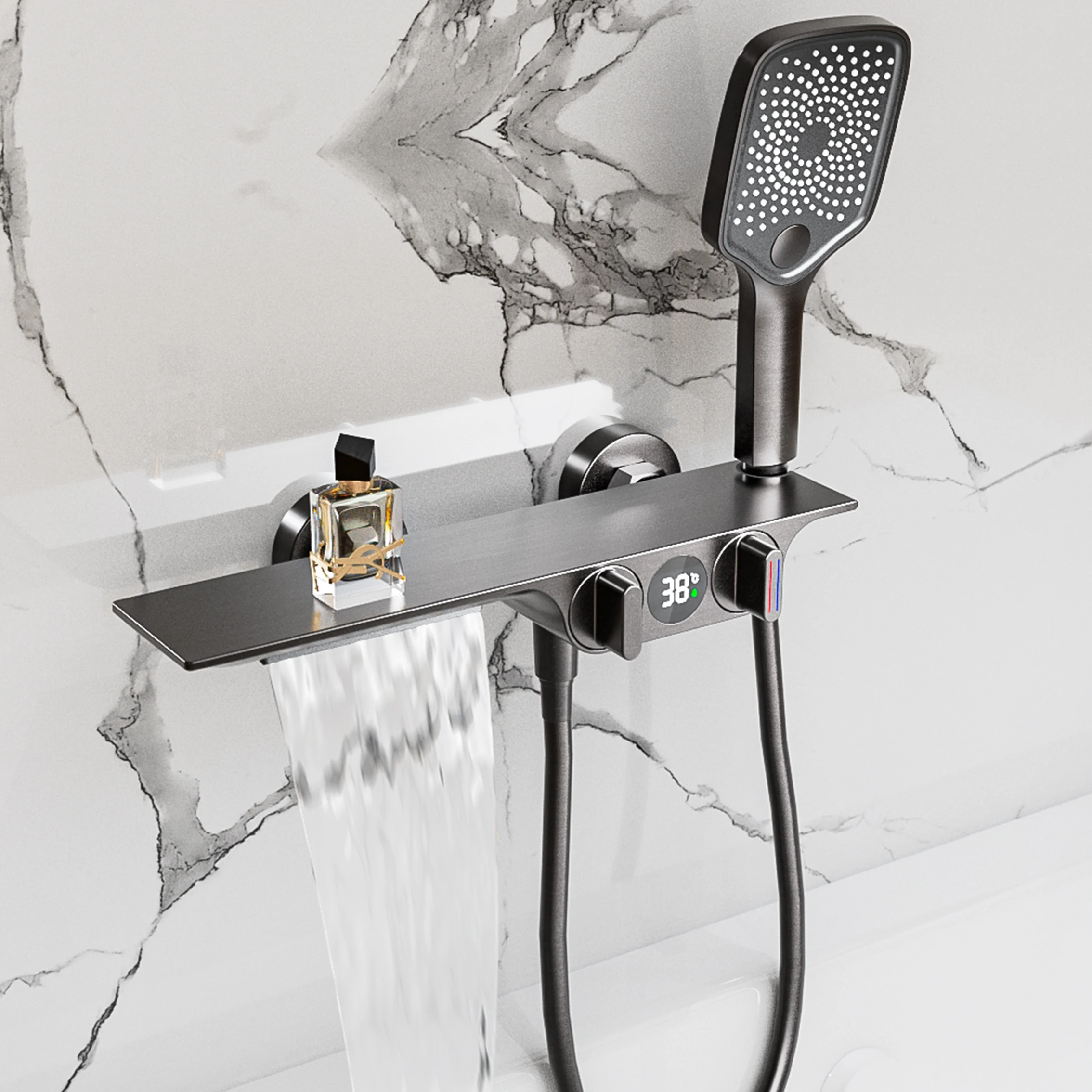 Gun Gery Adjustable Lift Handheld Shower Tap Thermostatic Bathtub Shower Set