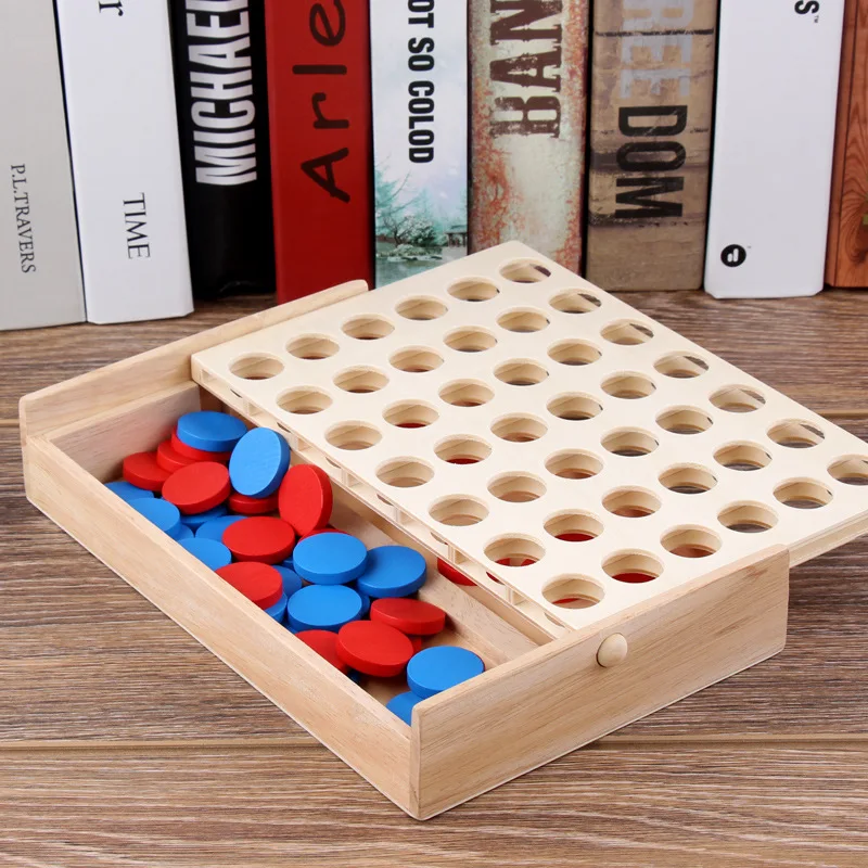 Connect 4 In A Line Board Game Children Educational Toys Wooden Foldable Kids Children  Puzzle Toy Bingo Game