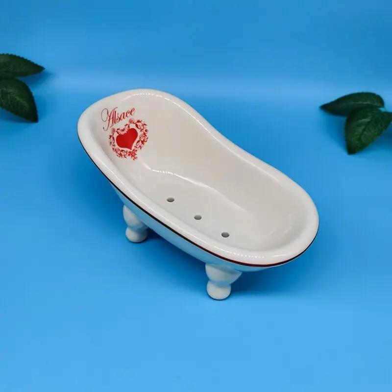 Ceramic Soap Dish Self Draining Shower Soap Holder Bathroom Dressing Table Countertop Soap Dish