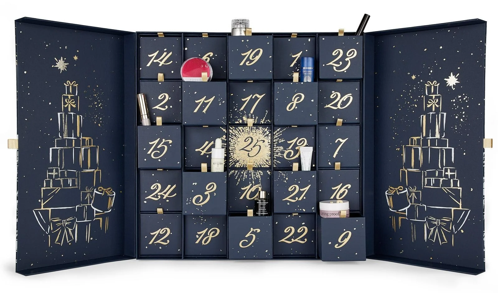 Custom Printed 24 Days Calendar Empty Cardboard Storage Ribbon Desgin Gift Box Door Advent Calendar Packaging Box With Ribbon