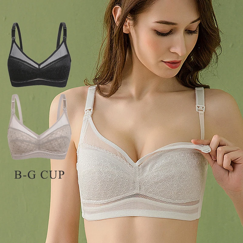 Custom Logo Wireless B-G Cup Big Breast Push Up Sexy Lace Upper Buckle Lactation Pregnant Maternity Nursing Bra