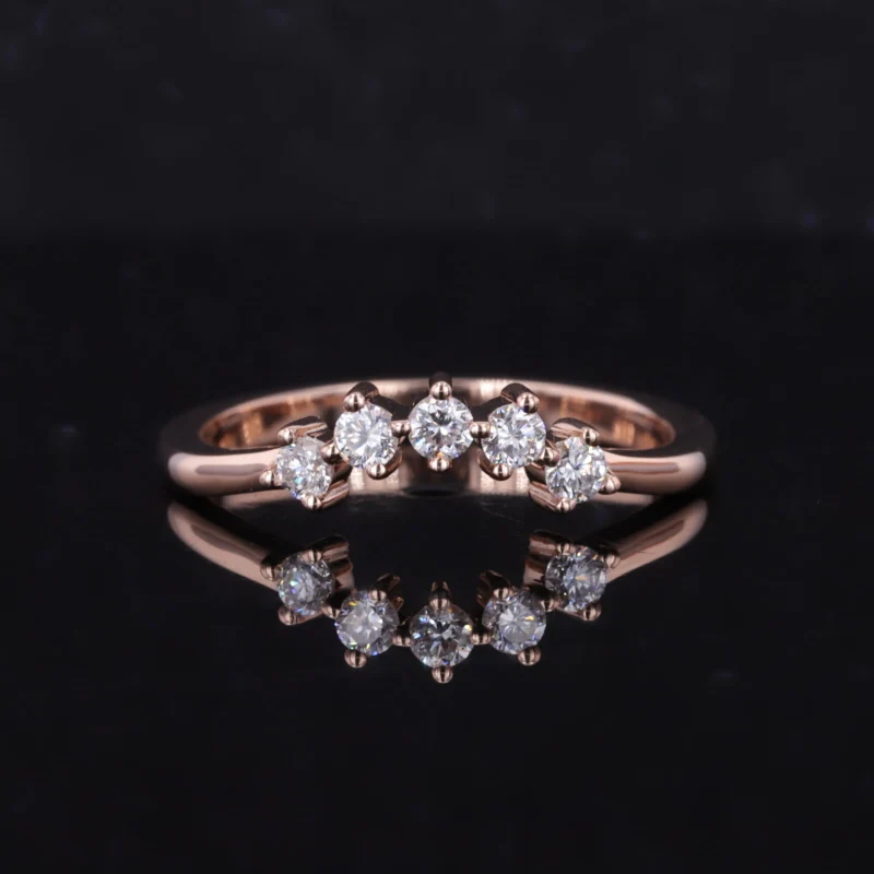 Starsgem 14k solid rose gold 5 stones 2.5MM curve CVD HPHT  VVS full lab grown diamond hand band ring