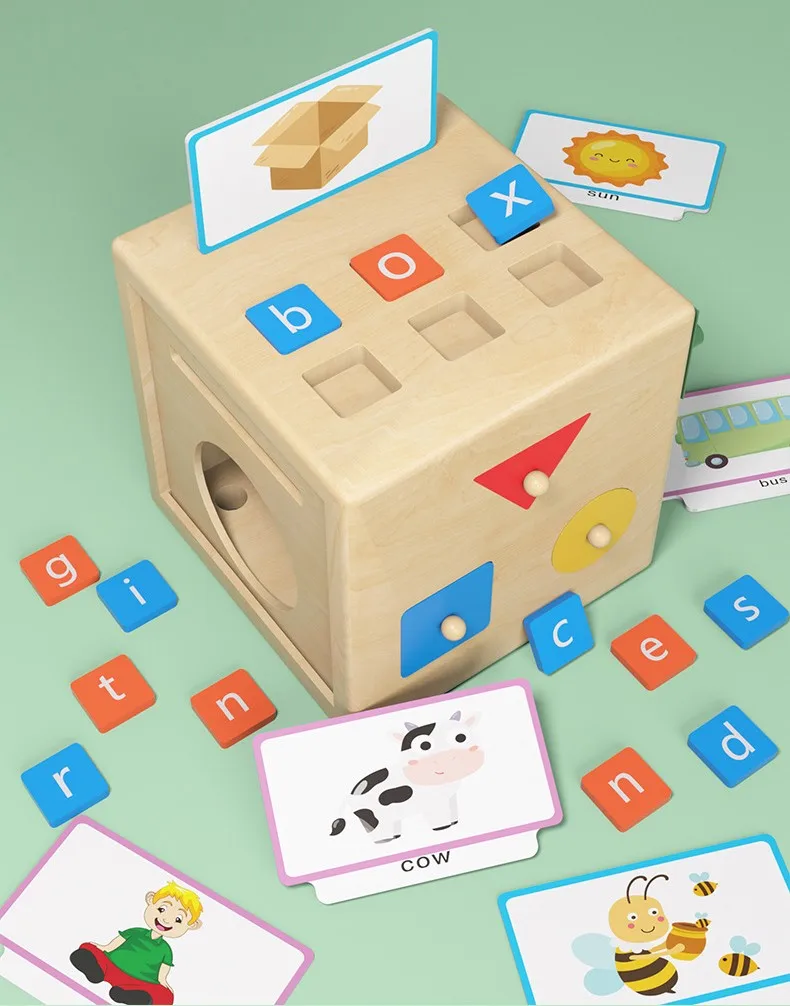 Wooden Early Education Six-Sided Box Toy For Children Enlightenment Alphabet Cognition Catching Insects And Radish Spelling Word