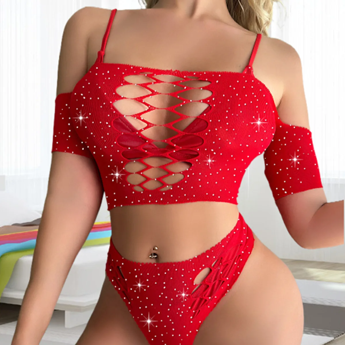 new shinning stocking Erotic Sexy Lingerie Rhinestone Fishnet Bodysuit Transparent Sex Dress Women Mesh Tights Sexy Exotic