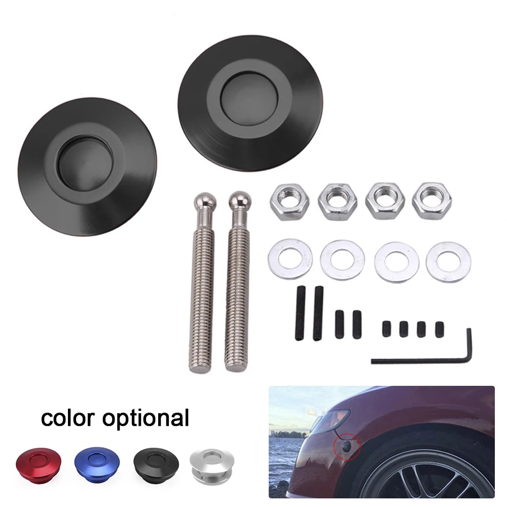 2PCS Aluminum Engine Bonnets Lock Front Rear Bumper Hood Pin Quick Release Hood Cap Pin Lock Clip Kit Quick Latch Hood Pins