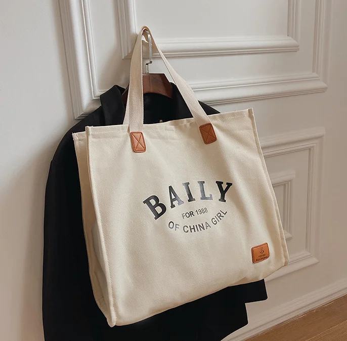 Recycled Cotton Canvas Fabric Garment Bag Extra Large Heavy Duty Organic Canvas Cotton Tote Bags with Custom Printed Logo