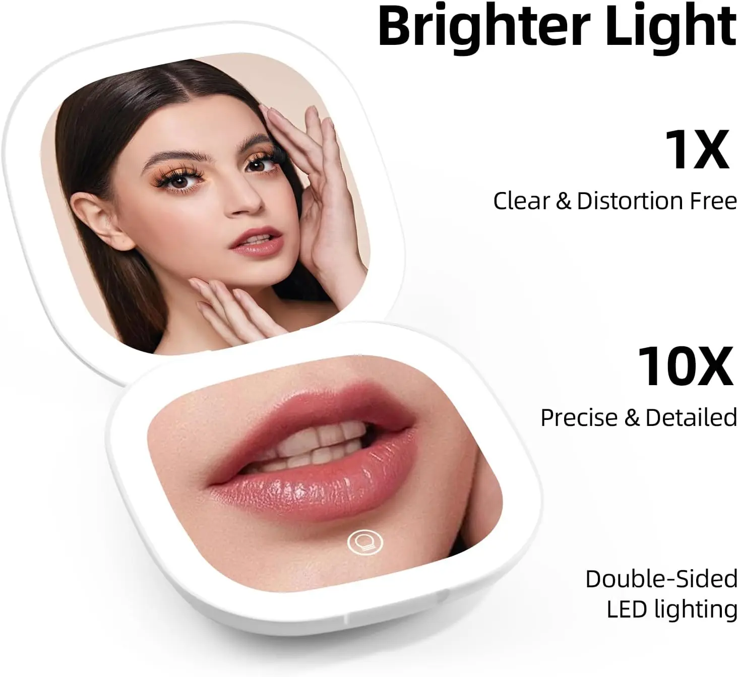 3 Colors LED Travel Makeup Mirror 1x/10x Magnifying Pocket Mirror USB Charging Folding Mirror