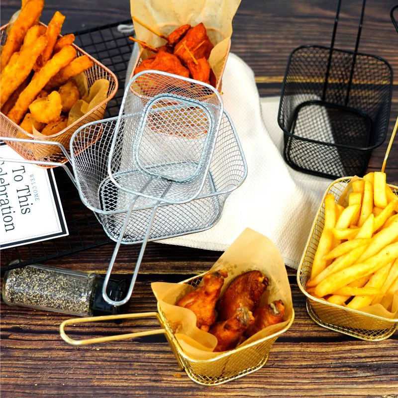 High Quality Square French Chip Frying Serving Carbon Steel Fried Basket Fries With Handle