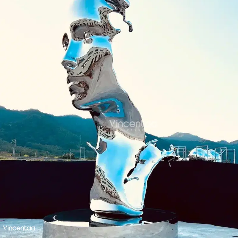 Vincentaa Garden Art Decor Face Sculpture Metal Stainless Steel Modern Outdoor Sculpture Custom