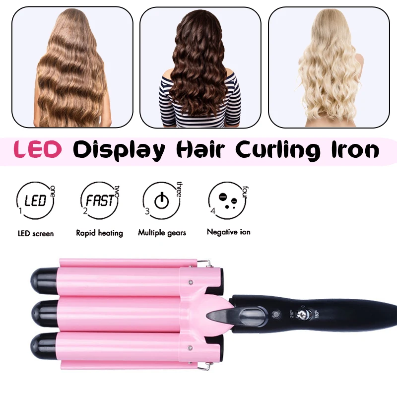 2022 High Quality 3 Barrel Deep Waver Hair Curling Iron Electric Three Barrel Hair Curl Machine Rotating Hair Curler