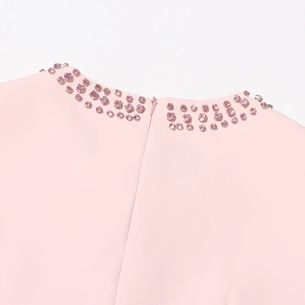 TWOTWINSTYLE 2024 New Arrivals Nail Drill Bow Short Sleeved High Waist a Line Elegant Dress for Women