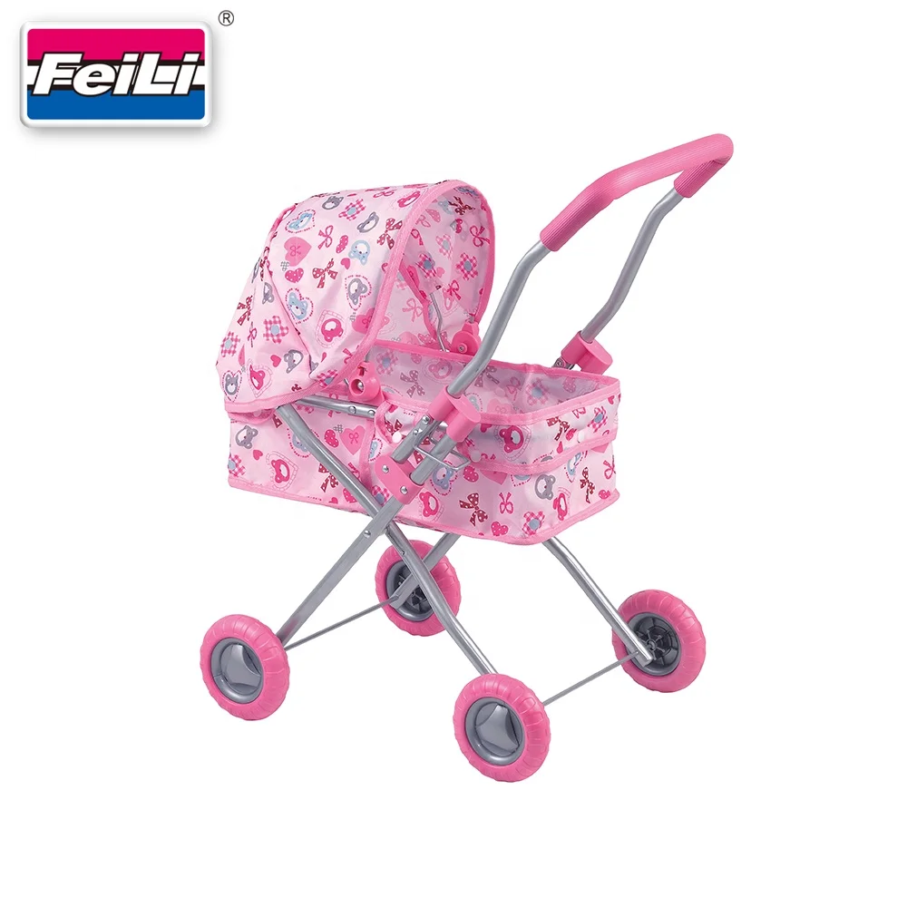 Fei Li Toys Metal Baby Doll Stroller for Dolls Up to 18' Pretend Play Girl Toys Doll Pram Toys