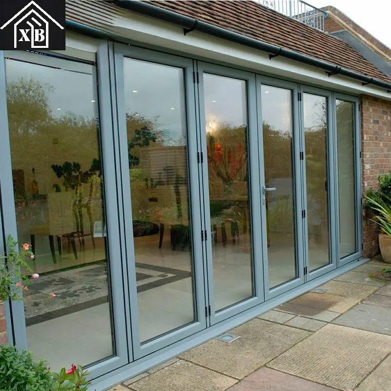 High Quality thermal break double glass design insulated Accordion glass Aluminum frame Folder Bi Fold Bifold Folding Door