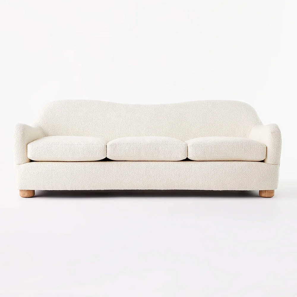 custom loveseat  sofa set 3 seater puffy white cream fabric boucle sofa couch