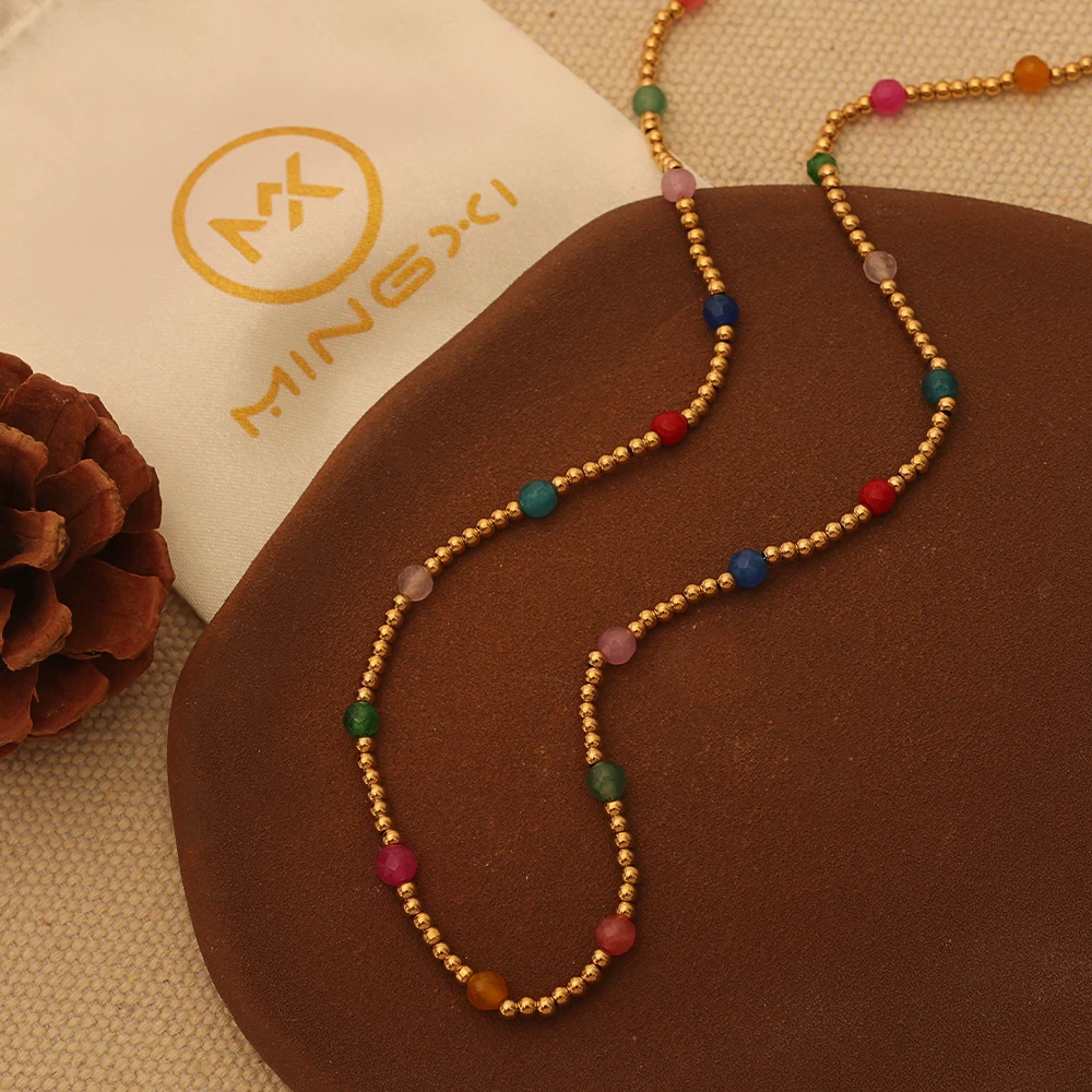 fashion multi color enamel single satellite chain trending design high quality Stainless steel  beaded necklaces