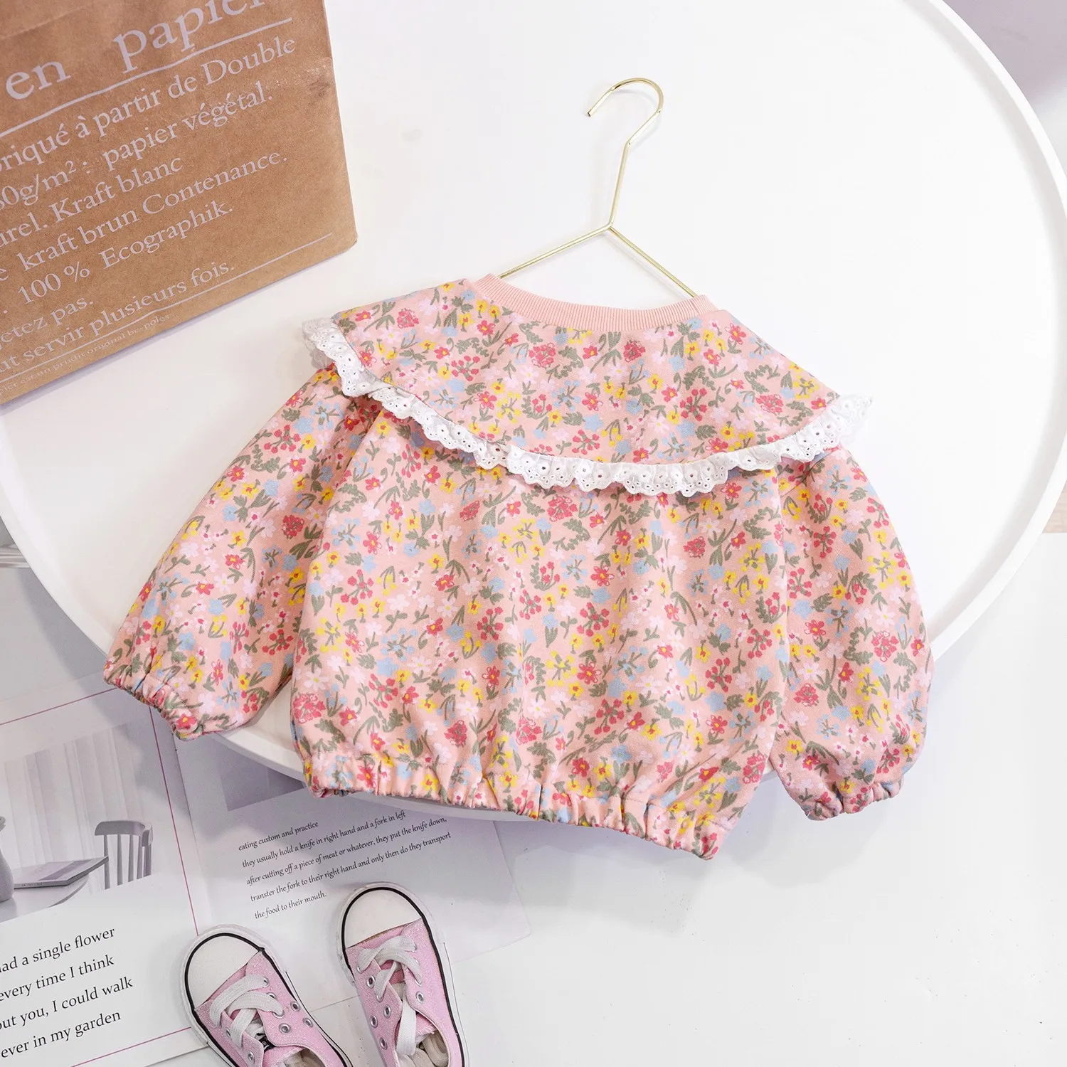 Korean Style Boutique Spring Autumn Kids Blouses Long Sleeve Flower Floral Print Princess  Baby Girl Shirt