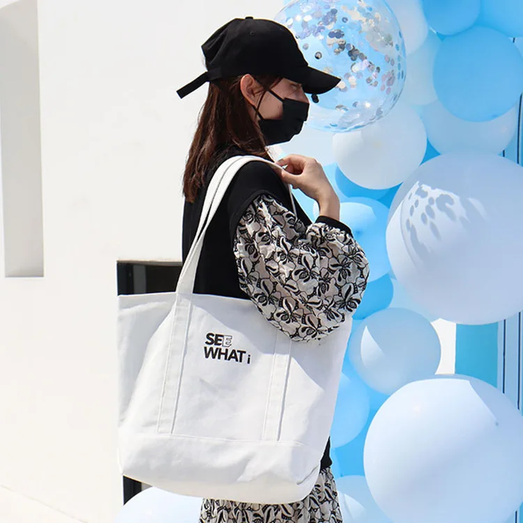 Blank Bag Women Shoulder Bag Eco-friendly Custom Large Canvas Tote Bag With Printed Logo