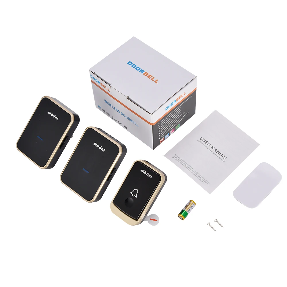 Aiben Wireless Doorbell Model Q193 Black Gold House Wireless Doorbell Waterproof Door Bell Kit For Home Office Classroom