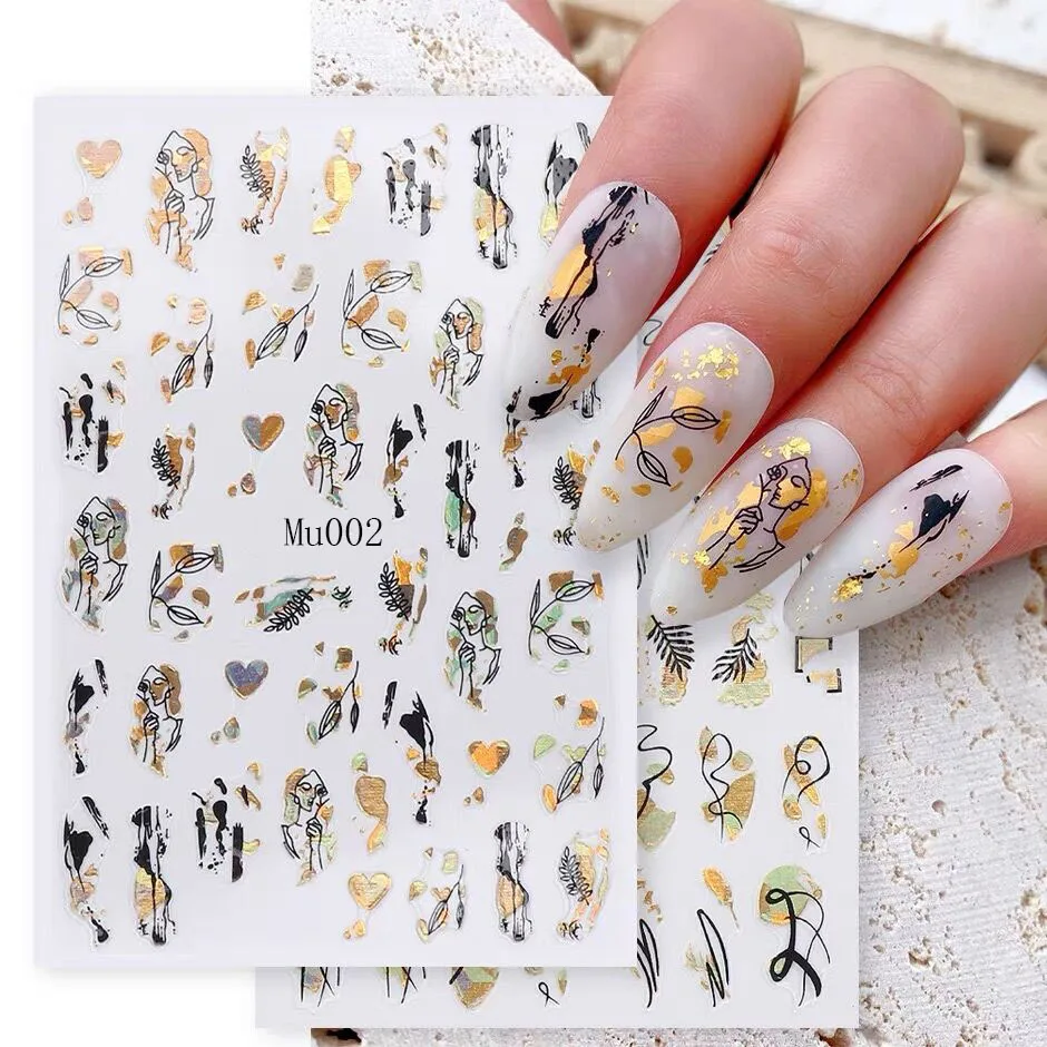 Mu002 3D Colorful Abstract Women Scrawl  Nail Art Stickers Love Graffiti Handwriting  Manicure Accessories Nail Decorations