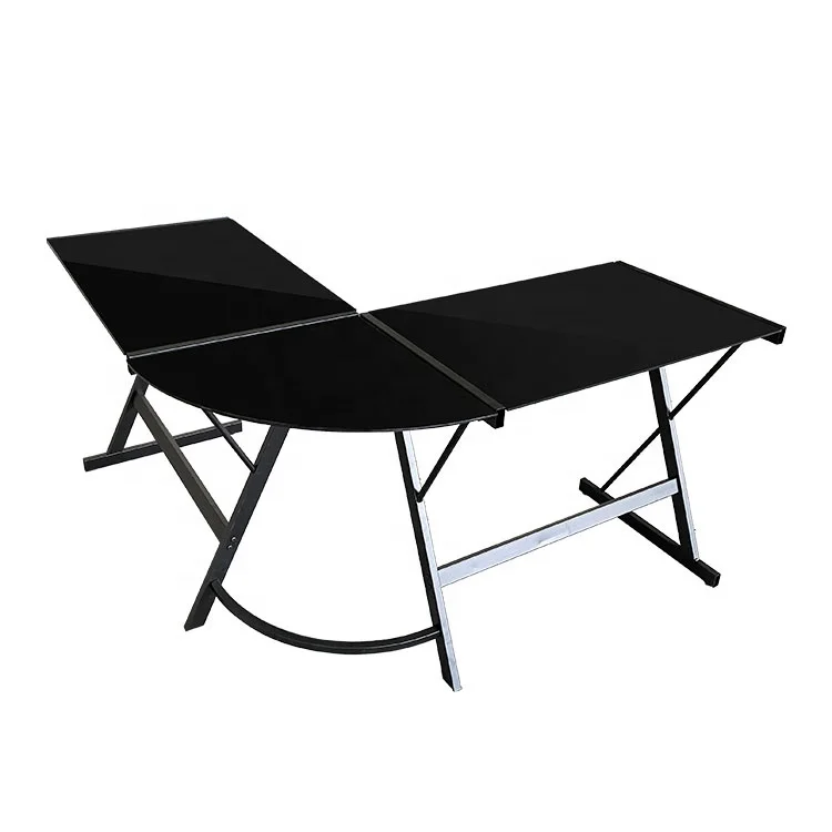 L-shape форме благодаря чему создается ощущение невесомости с завода оптовая продажа chome для офисных темперное стекло Столешница YK-085G белого цвета стеклянный столик