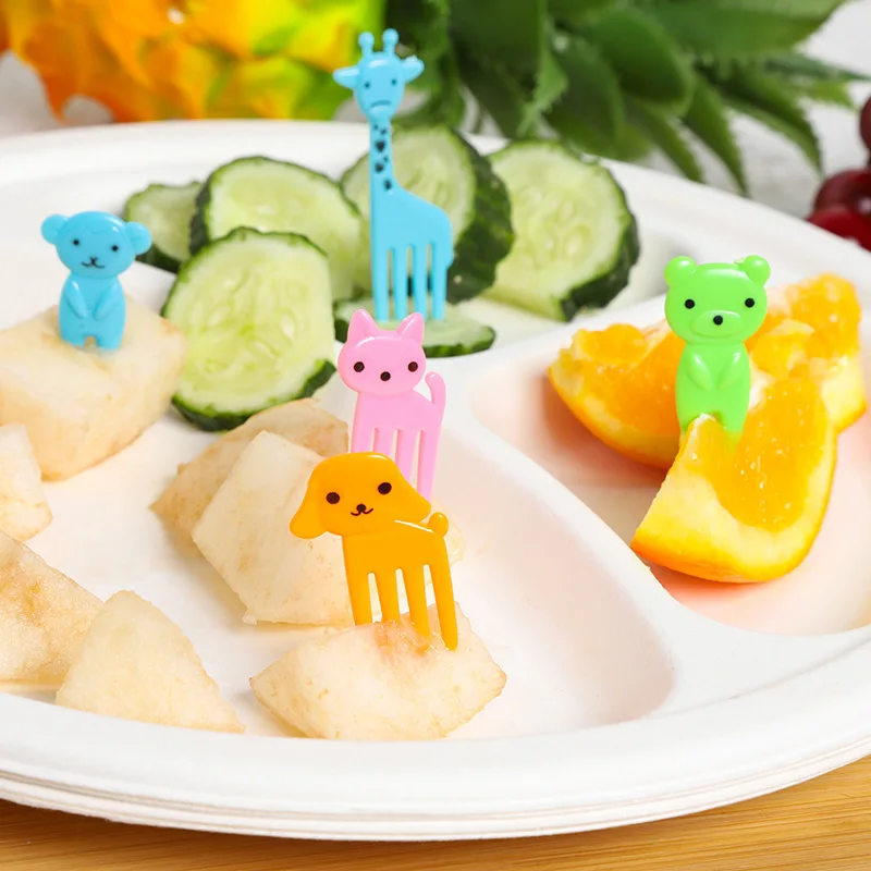 Animal Fruit Fork Food Grade Plastic Mini Cartoon Kids Cake Fruit Toothpick Bento Lunch Bento Accessories