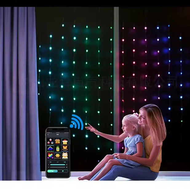 App-Controlled Smart RGB Outdoor Christmas Curtain Lights Programmable Mini String IP65 Lights