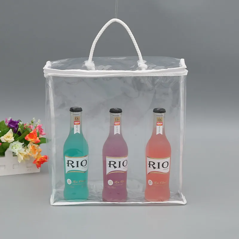 Wholesale Custom Logo Fashion Laser Shoulder Shopping Holographic Pvc Womens Clear Pvc Tote Bag Wine Bottle Bag