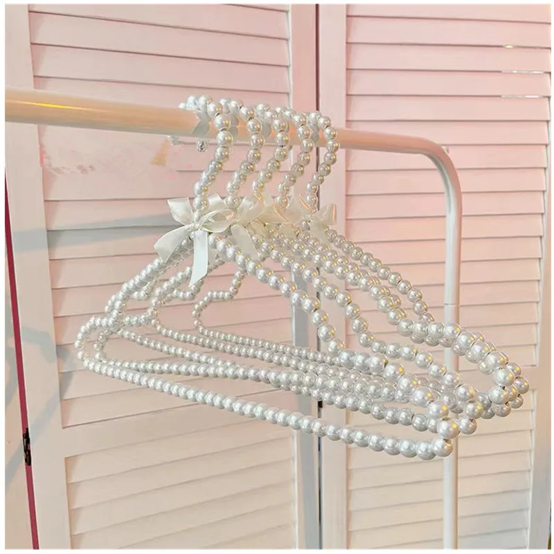 Wholesale Perchas Hanger White Plastic Clothes Adult Premium wedding Dress Pearl Hanger For Clothing