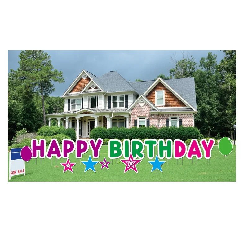 Happy Birthday Decoration Letters Yard Sign Corrugated Plastic With Stake