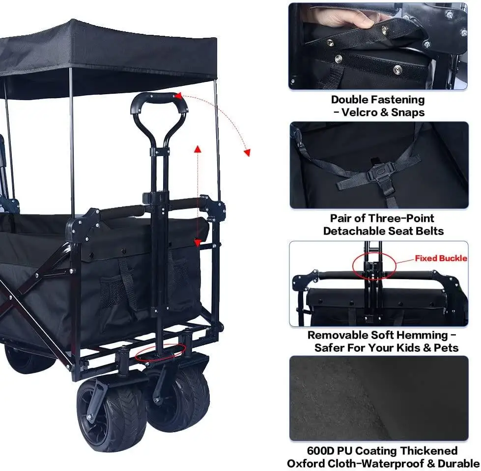 Woqi Extendable hand multipurpose 7in wheel metal  garden picnic camping folding wagon cart for travel