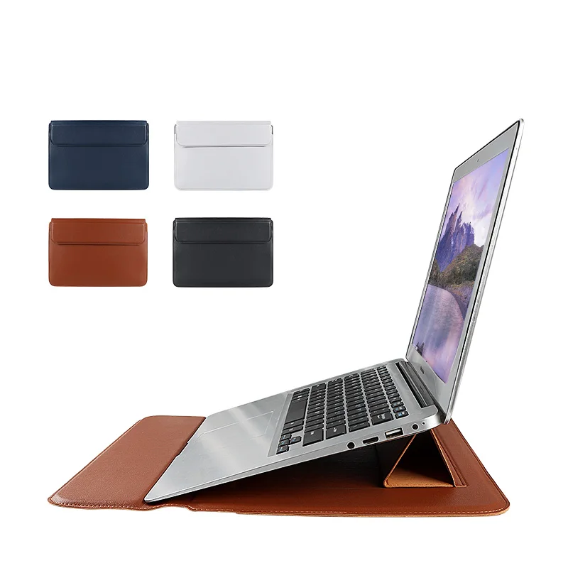 Water Proof PU Leather Laptop Sleeve Case Bags with Stand Function Extra Pocket for MacBook Pro