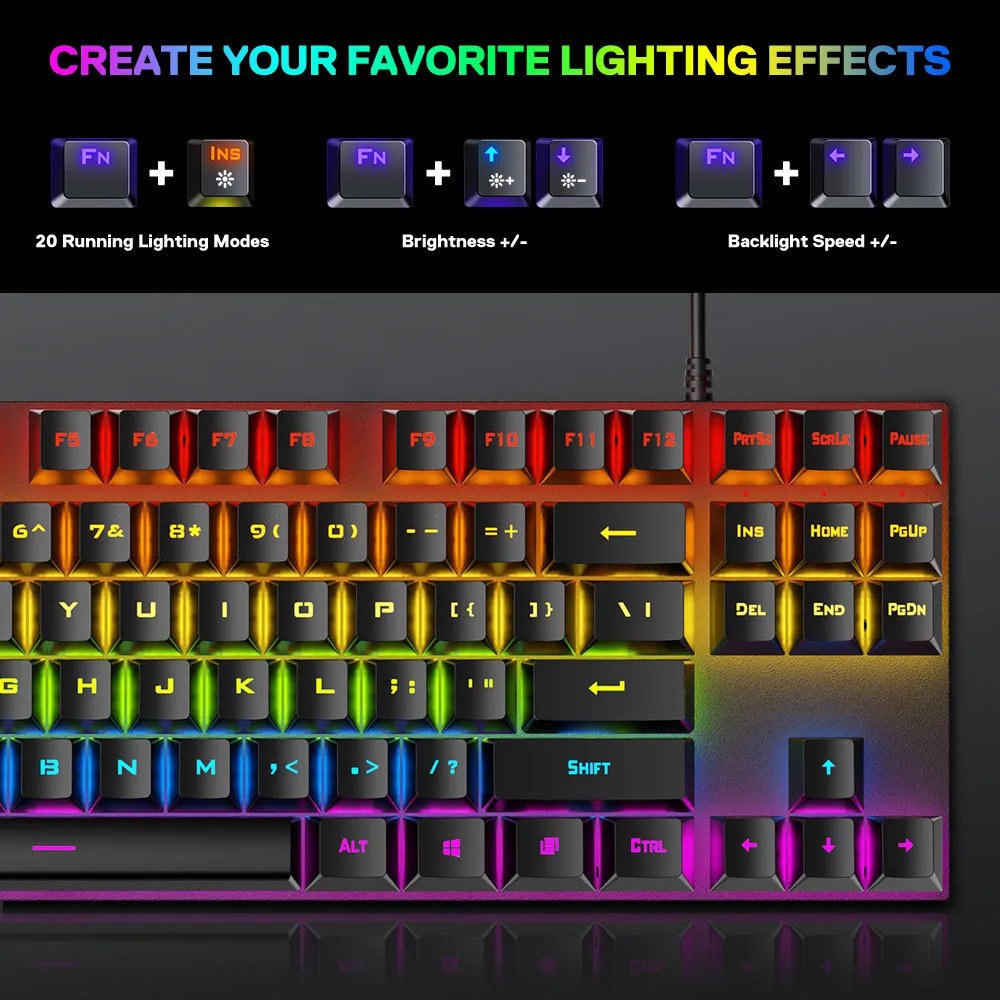 Factory OEM Cheap  Anti-ghosting USB Wired Backlight  Keyboard 87 keys switch RGB Gaming Mechanical Keyboard for Laptop Desktop