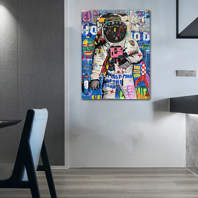 Home decoration dropshipping 100% hand-painted Astronaut popular art Canvas Pop Art graffiti art canvas oil Painting