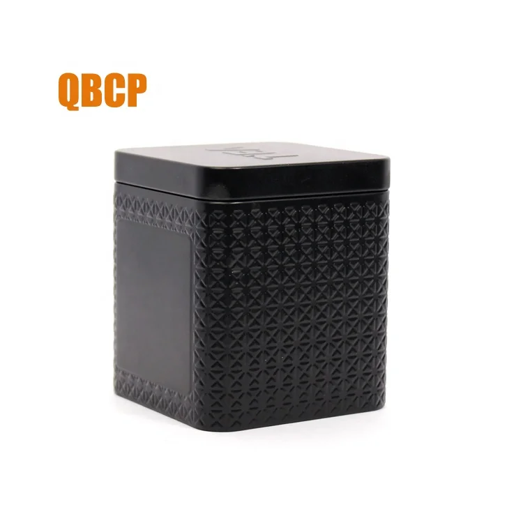 airtight lid square shape matte black tea tin can with customer logo embossed on the lid