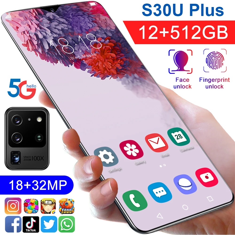 S30U Plus 6.9inch Smartphone 12GB RAM 512GB ROM Android Cellphone Dual SIM Mobile Phone Cell Smart