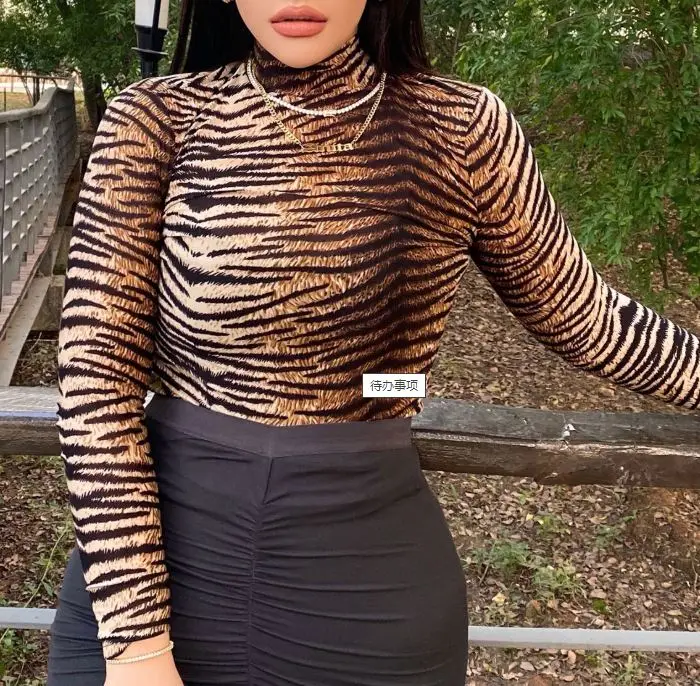 
KLM6079 Women t-shirt sexy leopard print bottoming shirt fashion short casual long sleeve blouse top 