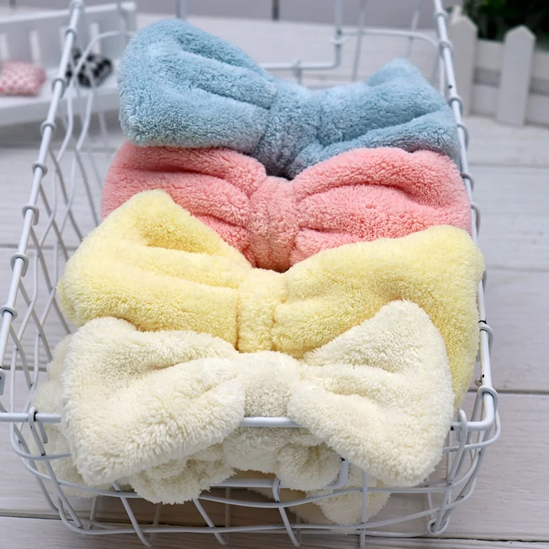 Spa Shower Headband Coral Fleece Facial Makeup Turban Bowknot Bow Cosmetic Headband for Washing Face Bow Hairbands