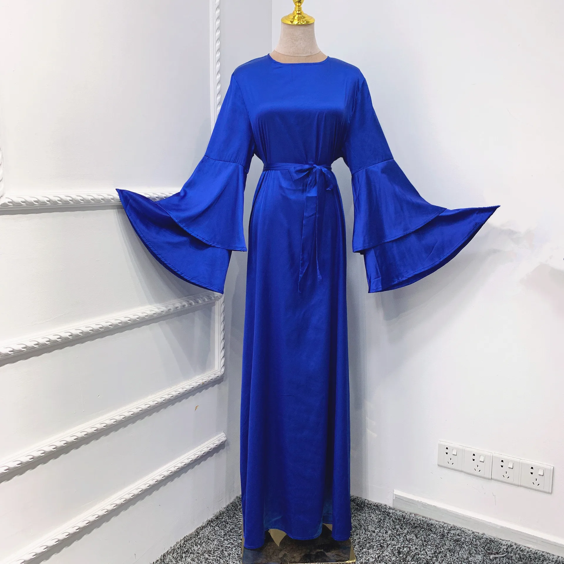 2021 modern fashion satin abaya ruffles sleeve Ramadan Muslim dress women  Dubai Turkish  long dress muslim islamic clothing